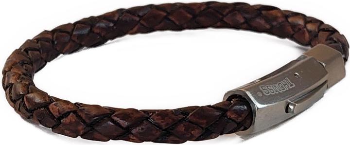 Actual product image Thomss Leather bracelet No.23 unisex leather brown & stainless steel clasp circumference 19.7cm (19.70 cm, Stainless steel, 100% leather)