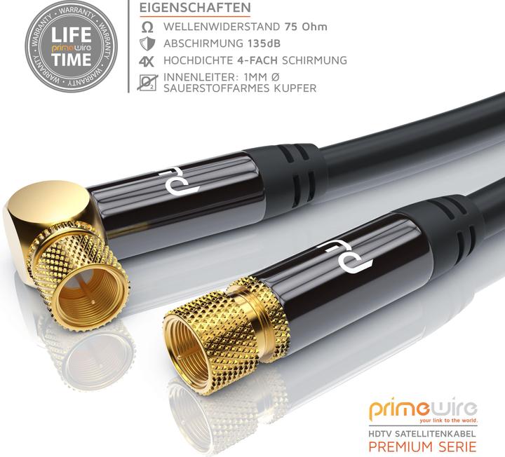 Actual product image Primewire SAT cable HDTV 90° angled - Premium SAT coaxial cable - TV Radio DVB-T DVB-C - 4-fold shielding (135 dB, Satellite cable)