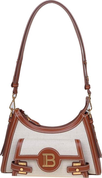 Balmain b-buzz hobo bag in canvas and leather