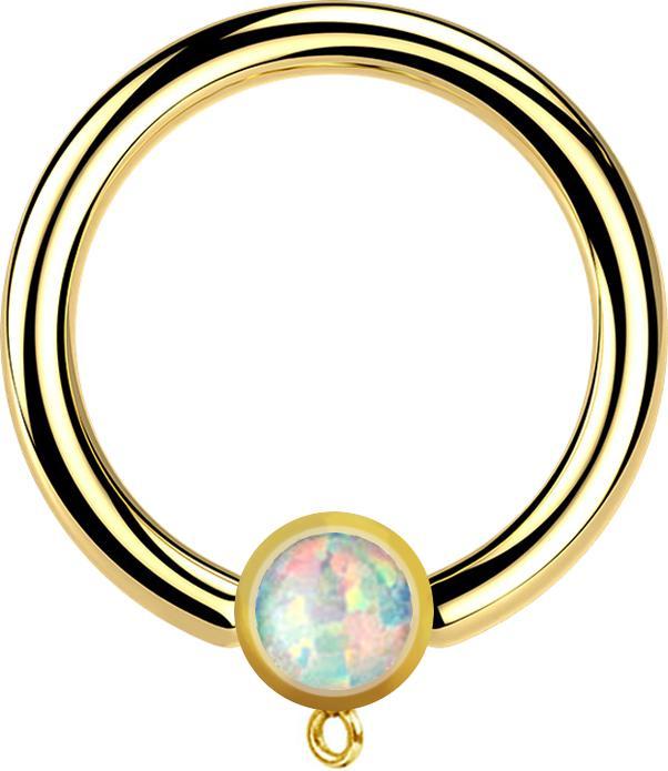 Produktbild Star Piercing Micro Closure Ring vergoldet mit Zylinder Opal weiss Ring für Anhänger (ohne Messing, Chirurgenstahl 316L)
