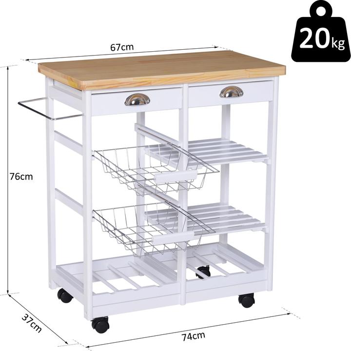 Image du produit Homcom Chariot de cuisine avec porte-bouteilles