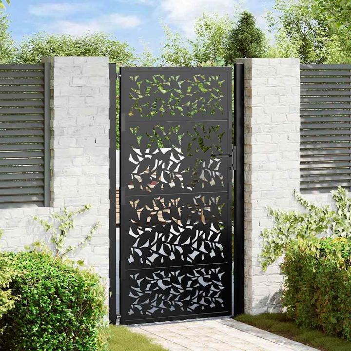 Produktbild VidaXL Gartentor Schwarz 105x180 cm Stahl Blatt-Design Zauntor Outdoor Tor