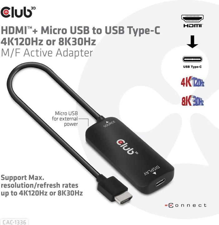 Produktbild Club 3D HDMI + MicroUSB zu (HDMI, 7.20 cm)
