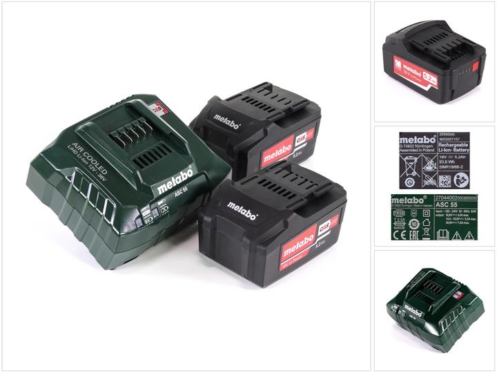 Produktbild Metabo Akku Basis Set 18V mit 2x Akku 5,2Ah ( 625592000 ) + Ladegerät ASC 55 ( 627044000 ) (18 V)