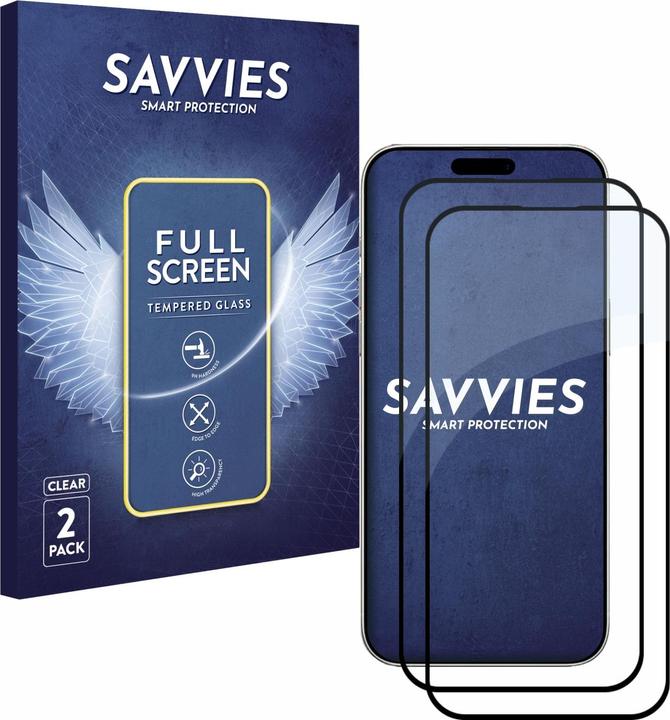 Savvies Schermbeschermer van volledig gepantserd glas (2 Stuk, Apple iPhone 16 Plus)
