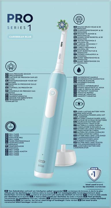 Produktbild Braun Oral-B Series 1 Blau Wiederaufladbare elektrische Zahnbürste mit 2 Ersatzbürstenköpfen, 1 Zahnbürste (Oszillierende Zahnbürste)