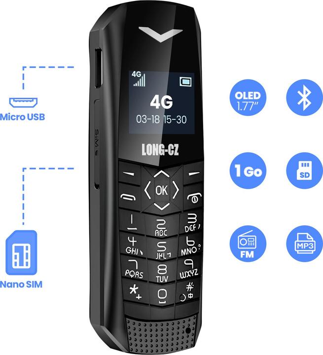Immagine prodotto Avizar Mini 4G-LTE-Handy ultrakompakt 5 Std. Akkulaufzeit (4G)
