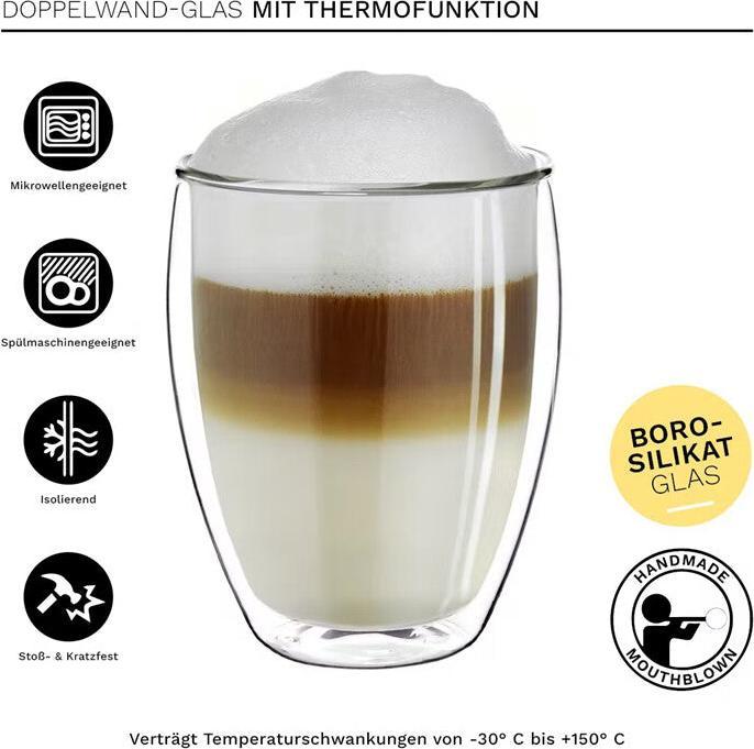 Immagine prodotto Creano Set regalo di tazze thermos in vetro per bevande calde e fredde 250 ml No.2 (250 ml, 4 x)