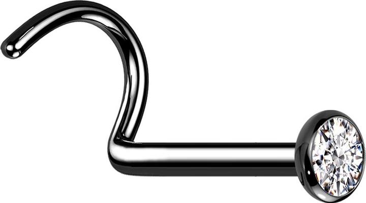 Produktbild Star Piercing Nasenstecker gebogen schwarz mit flacher Halbkugel Kristall silber (Titan G23)