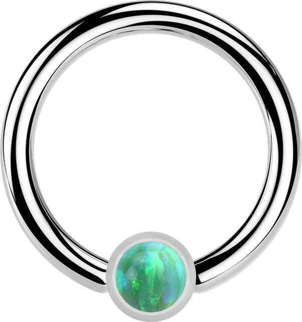 Produktbild Star Piercing Micro Closure Ring silber Zylinder Opal grün (ohne Messing, Chirurgenstahl 316L)