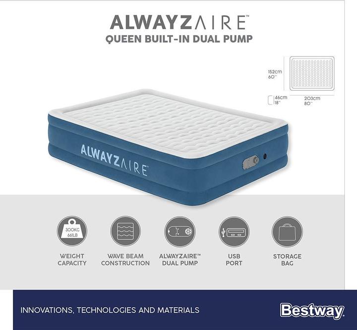 Produktbild Bestway AlwayzAire Airbed Queen 203x152x46cm (150 x 200 cm)