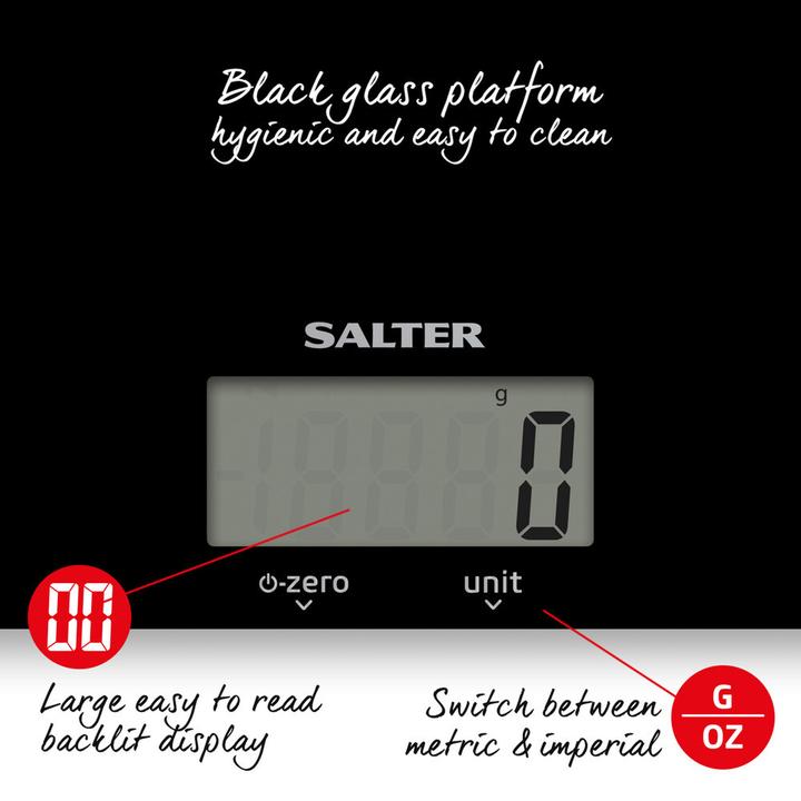 Actual product image Salter 1170 BKDR Ultra Slim Glass Digital Kitchen Scale - Black