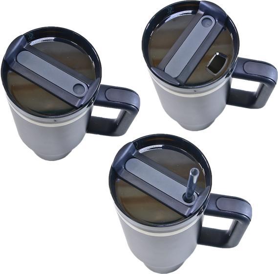 Immagine prodotto Kögler Tazza da caffè termica con manico in acciaio inox, con cannuccia, nera, 1200ml (1200 ml, 1 x)