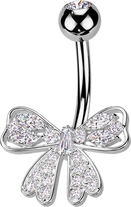 Star Piercing Banane silber mit Kugel silber Kristall silber und Masche Kristalle silber (Chirurgenstahl 316L, Messing)