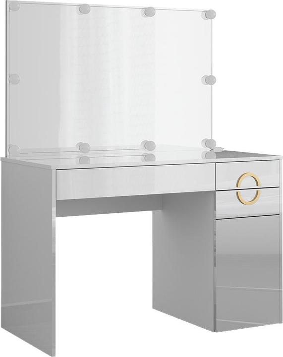 Corps : Blanc, brillant Poignées : or Miroir : blanc LED : blanc