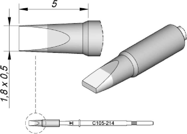 Produktbild JBC Lötspitze Serie C105, Meisselform, C105214/1,8 x 0,5 mm, gerade, High Thermal