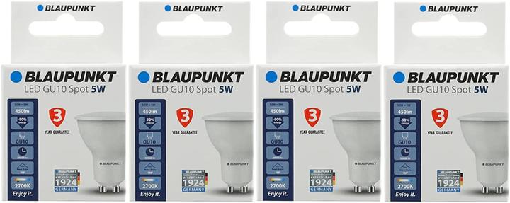 Actual product image Blaupunkt LED GU10 Bulb - Spotlight - Reflector - 5W - Warm White 2700K - Led Bulbs - Pack of 4 (GU10, 5 W, 475 lm, 4 x, F)