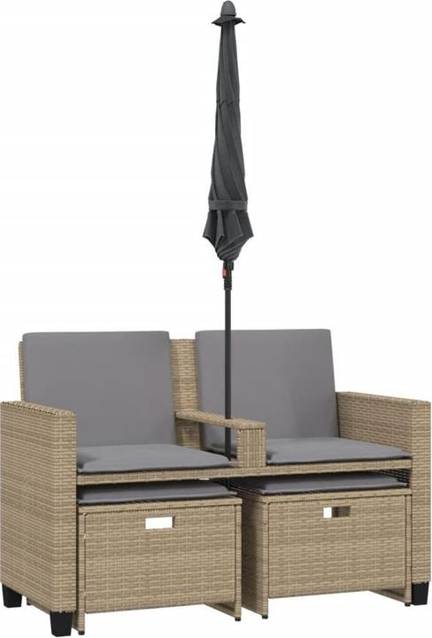 Actual product image VidaXL Garden sofa 2-seater parasol and stool poly rattan