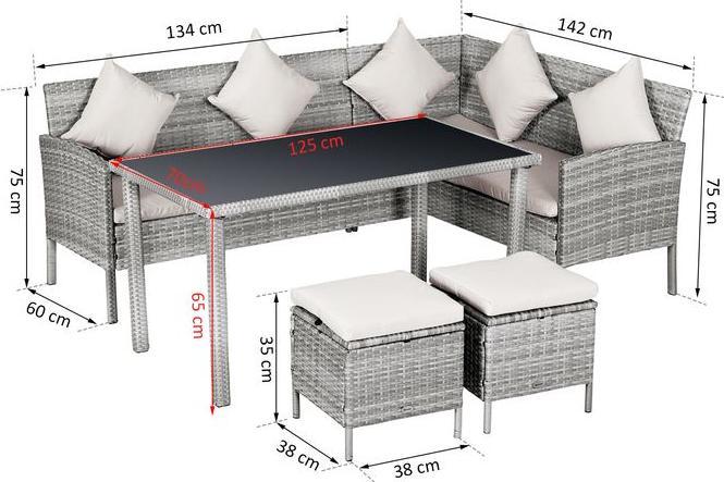 Immagine prodotto Swisshandel24 Set di mobili da giardino in rattan con poggiapiedi in metallo grigio 134 x 60 x 75 cm (125 cm)