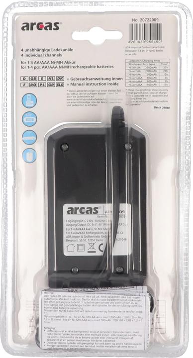 Produktbild Arcas Ladegerät inklusive 4 Mignon AA NiMH Akkus mit 2700mAh zum Sparpreis