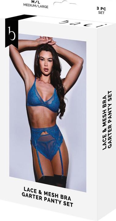 Immagine prodotto Baci Set Di Reggiseno, Giarrettiera E Mutandine In Pizzo E Rete Da 3 Pezzi (S/M)
