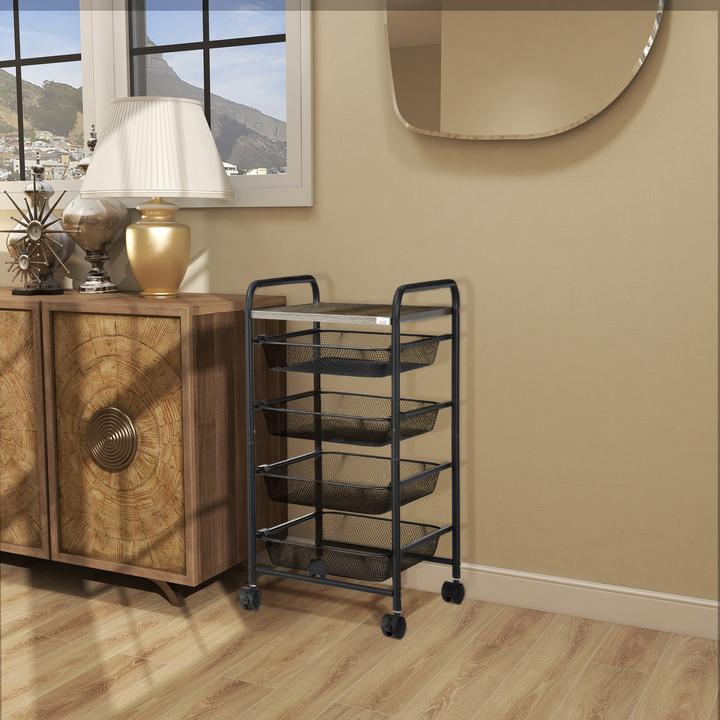 Actual product image Homcom Trolley with 4 baskets and one shelf