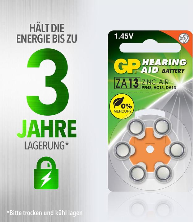 Immagine prodotto GP Batteries Pila a bottone GP ZA13, 1,4V, 6 pezzi. (6 pz., PR48, 290 mAh)