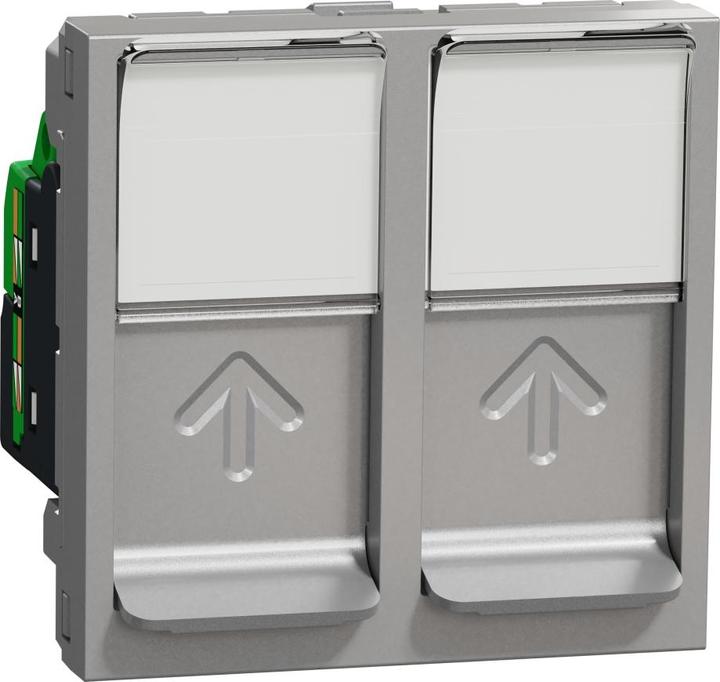 Actual product image Schneider Optiline 45/Unica data socket 2xRJ45 Cat5e dust protection aluminium NU342030