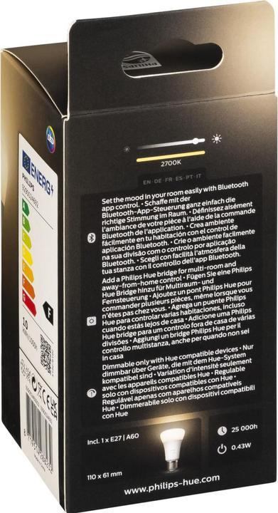 Immagine prodotto Philips Hue Tonalità di bianco (E27, 9.50 W, 1050 lm, 1 x, F)