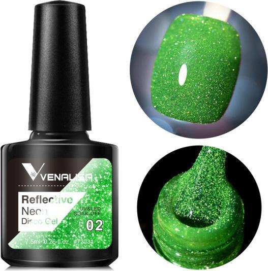 Immagine prodotto Venalisa Gel Vernice Riflettente Disco Gel Neon BD02 (Glitter verde, Smalto per unghie effetto gel)