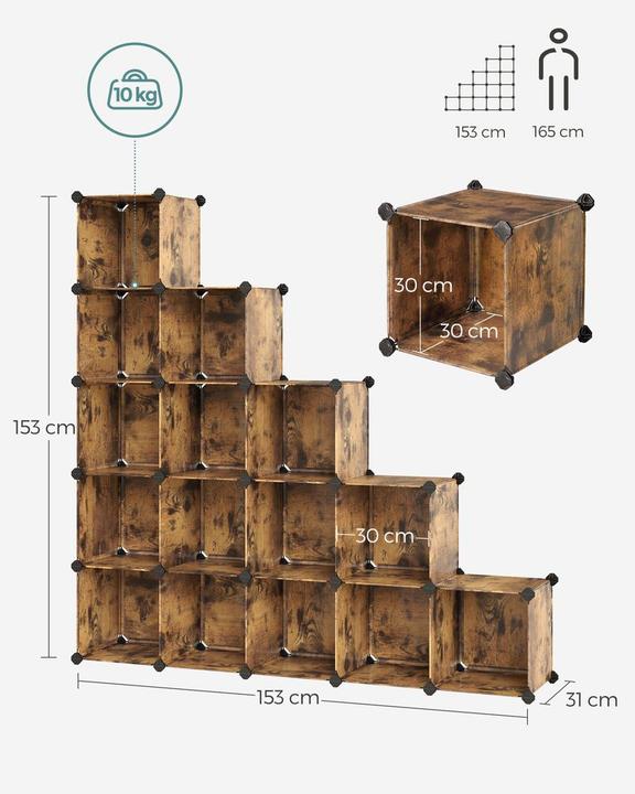 Actual product image Songmics Regal zum zusammenstecken Vintagebraun, Eigenschaften