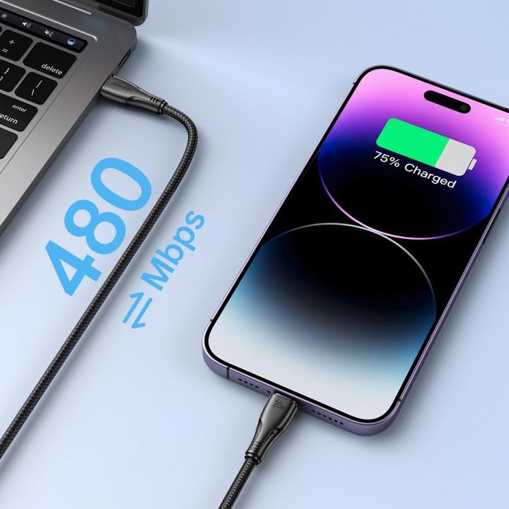 Productafbeelding Joyroom S-CL020A11 Surpass Series 20W Type-C naar Lightning Snel Opladen Datakabel 0,25m-Zwart (0.25 m, USB 2.0)