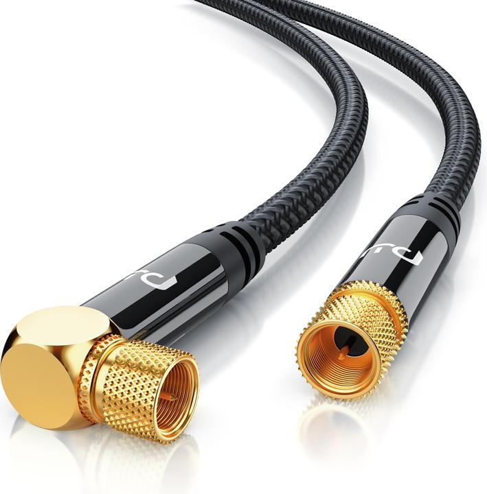 Primewire HDTV Satellitenkabel gewinkelt mit Stoffummantelung, SAT Kabel, 135dB 75 Ohm 4k, F Stecker, schwarz (135 dB, Antennenkabel)