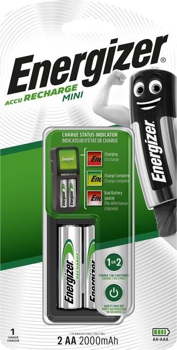 Energizer Ricarica Mini (2 pz., AA, 2000 mAh, Batteria + Caricabatterie)
