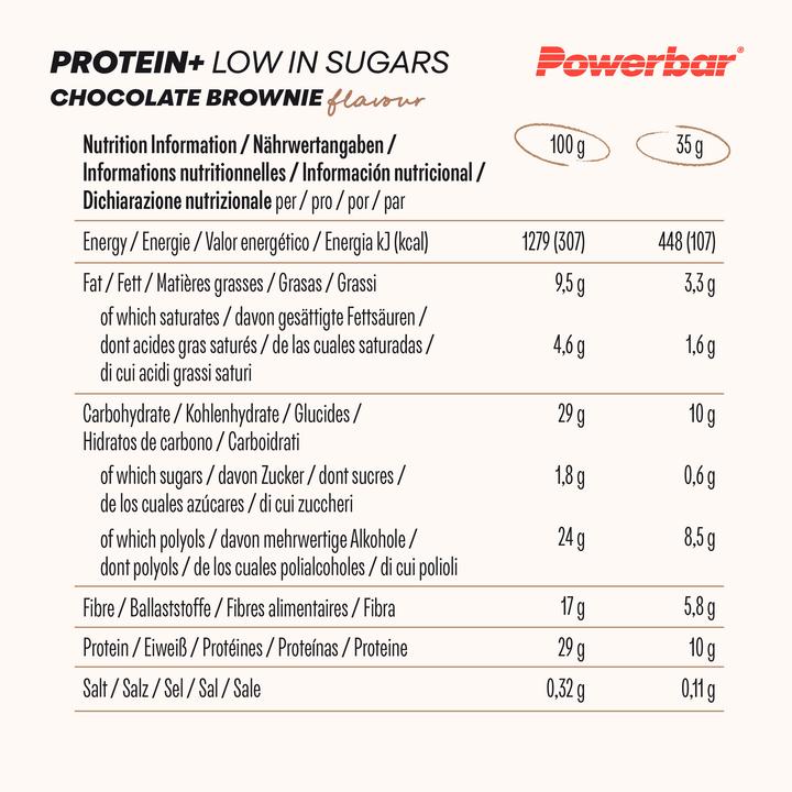Nährwerte und Zutaten Powerbar Protein Plus Low Sugar (Brownie, Schokolade, 16 Stk., 560 g)