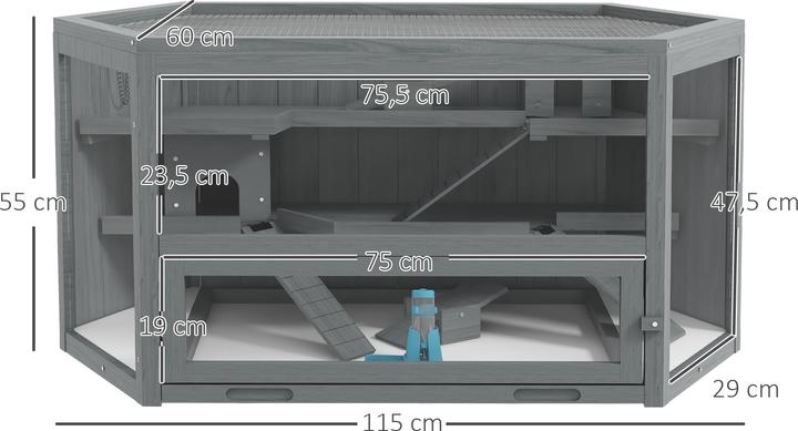 Produktbild PawHut Hamsterkäfig Tannenholz, PS-Plexiglas Grau