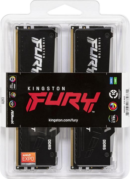 Produktbild Kingston Fury DDR5 32 GB (2 x 16 GB) 6000 MHz CL36 Beast Black RGB Expo AMD (2 x 16GB, 6000 MHz, DDR5-RAM, DIMM)