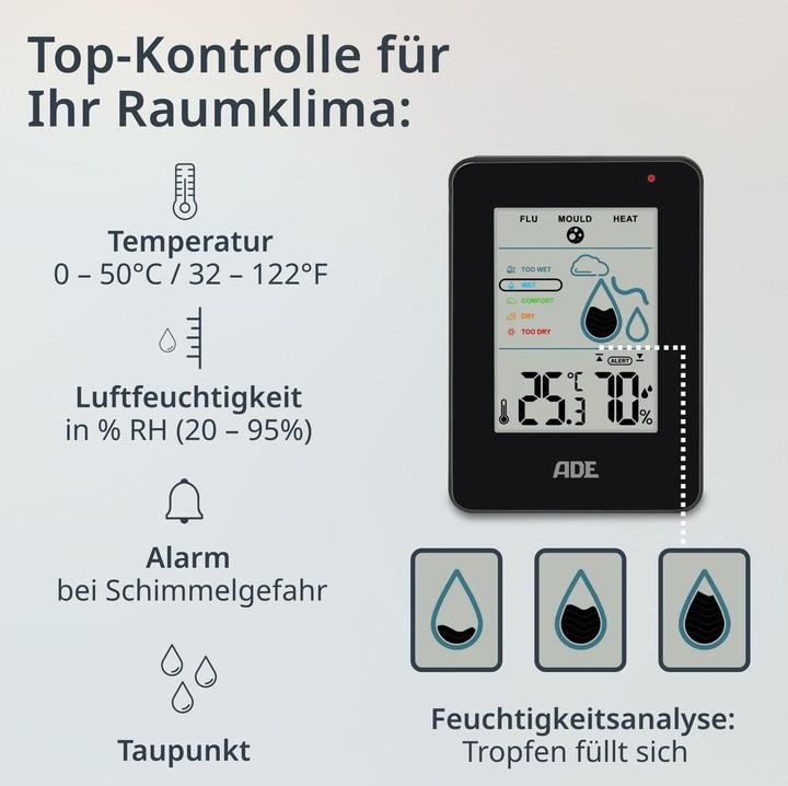 Immagine prodotto ADE Thermo-/Hygrometer digital Schwarz, Funktionen