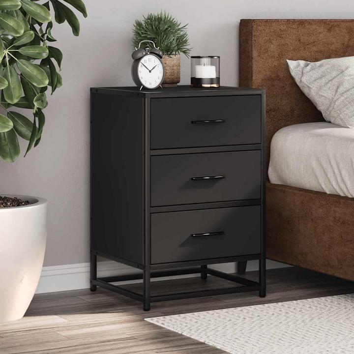 Produktbild VidaXL Nachttisch Schwarz 40x34,5x60 cm Holzwerkstoff und Metall Nachtschrank