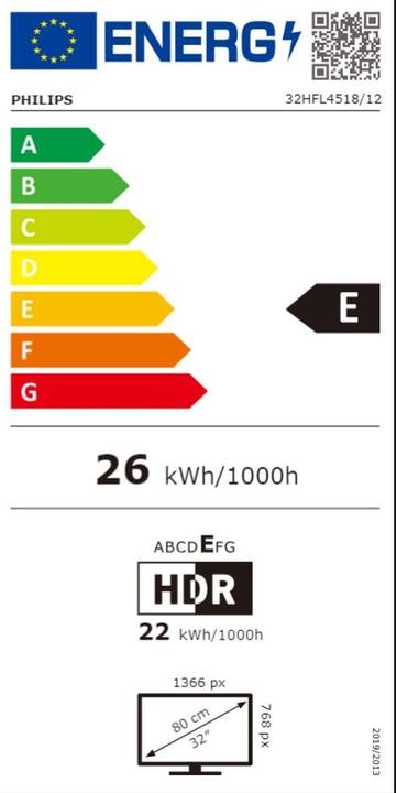 Energie-Label Philips ProTV Hospitality 32HFL4518/12 (32", LCD, Full HD, 2024)