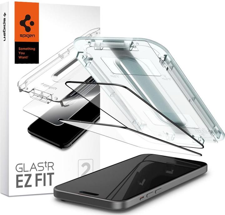Immagine prodotto Spigen VETRO TEMPERATO GLAS.TR "EZ FIT" FC CONFEZIONE DA 2 IPHONE 15 NERO (2 Pezzo/i, Apple iPhone 15)
