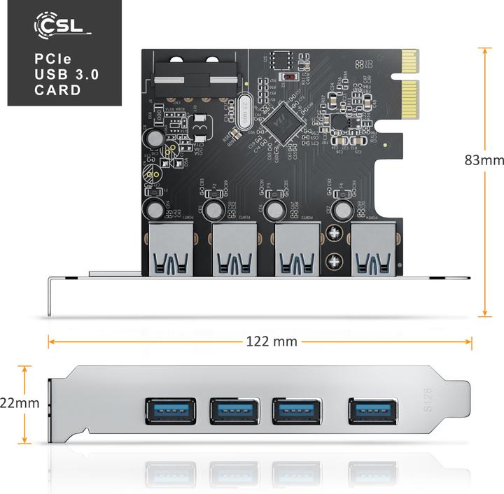 Produktbild CSL 4 Port USB 3.0 PCI Express Controllerkarte, 4 Schnittstellen, USB Hub