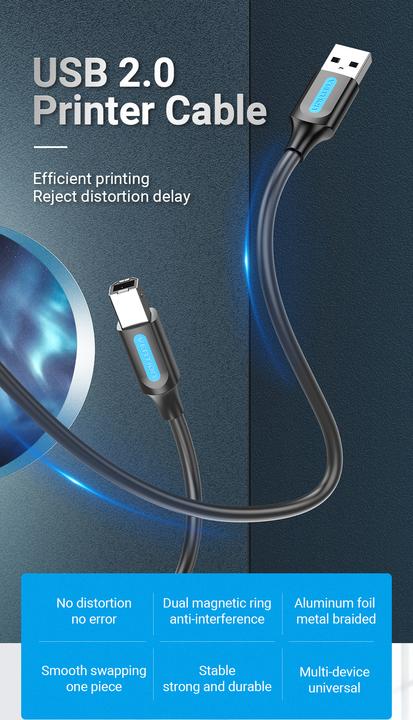 Immagine prodotto Vention Cavo USB 2.0 da A a B COQBG 1,5 m (nero) (1.50 m, USB 2.0)