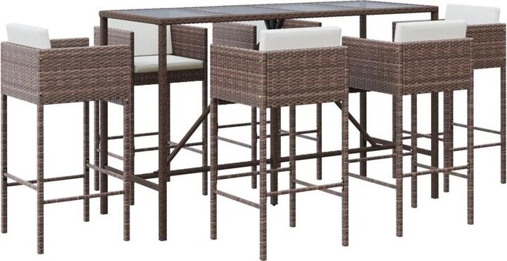 Immagine prodotto VidaXL Set bar da giardino 7 pezzi con cuscini in Poly Rattan marrone (48 cm)