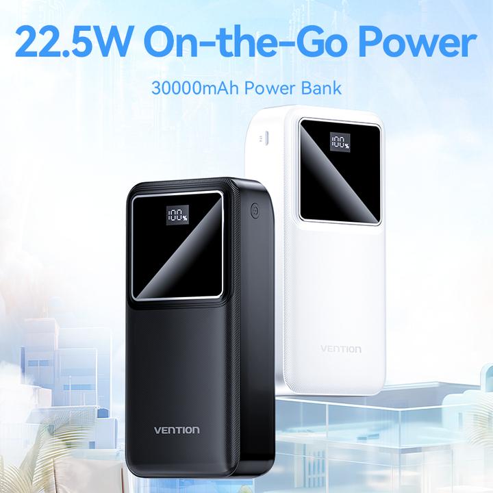 Actual product image Vention 30000mAh Power Bank (Micro-USB + USB-C + USB-A + USB-A) 22.5W White LED Display Type (30000 mAh, 22.50 W, 111 Wh)