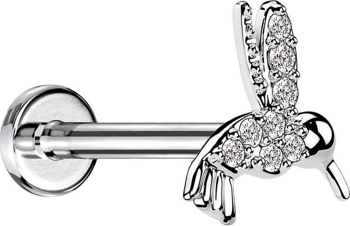 Immagine prodotto Star Piercing Micro labret filo interno argento cristalli colibrì argento (Ottone, Acciaio chirurgico 316L)