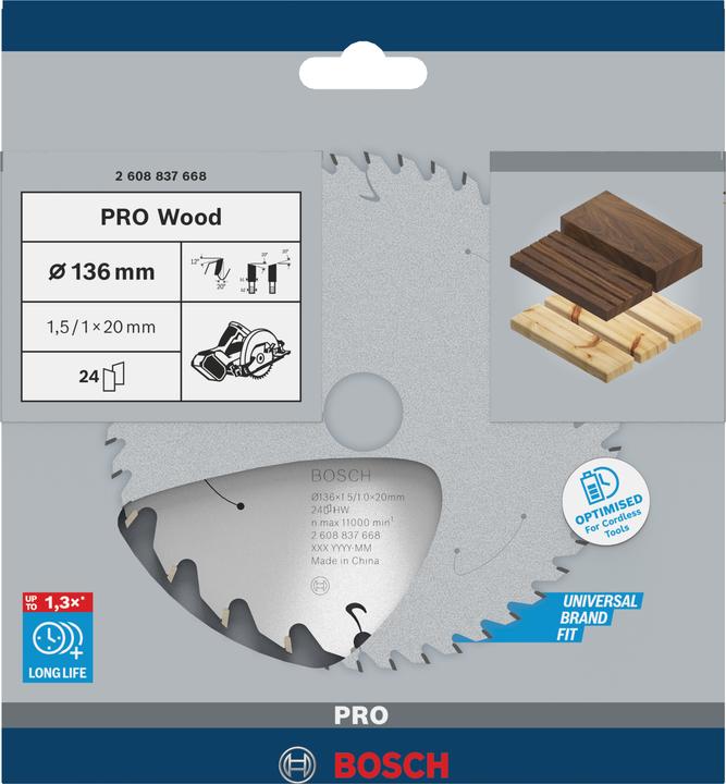 Immagine prodotto Bosch Professional Zubehör Lama per sega circolare a batteria PRO Wood, 136 x 1,5 x 20 mm