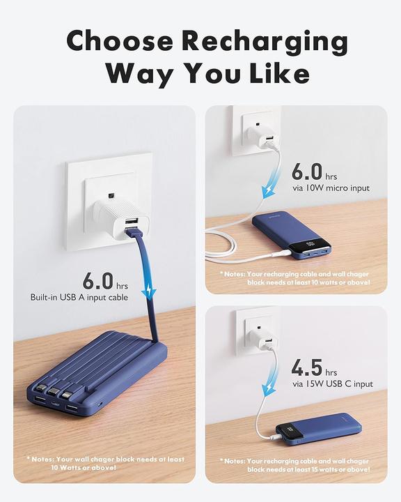 Produktbild Charmast Powerbank mit 4 integrierten Ladekabeln (10000 mAh)