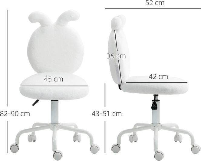 Immagine prodotto Swisshandel24 Bürostuhl Höhenverstellbar Schreibtischstuhl mit Hasenohren, Samtoptik, Weiss