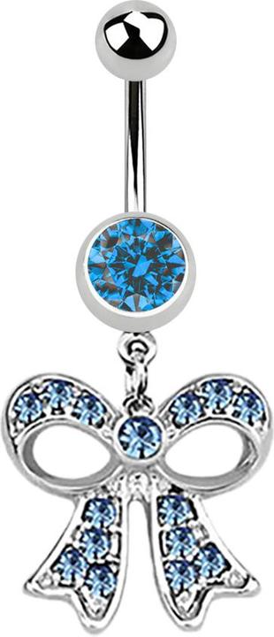 Produktbild Star Piercing Banane silber mit Anhänger Masche hellblau (ohne Messing, Chirurgenstahl 316L)